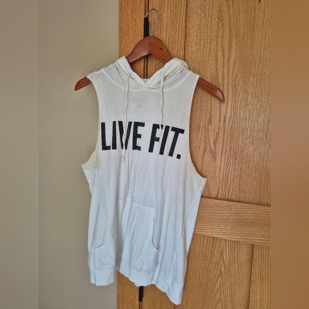 LIVE FIT White Sleeveless Hoodie